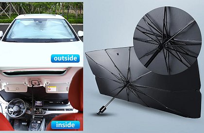 Skládací sluneční clona – děštník - na čelní sklo automobilu