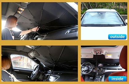Skládací sluneční clona – děštník - na čelní sklo automobilu