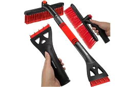 Teleskopická škrabka na okna s kartáčem na sníh