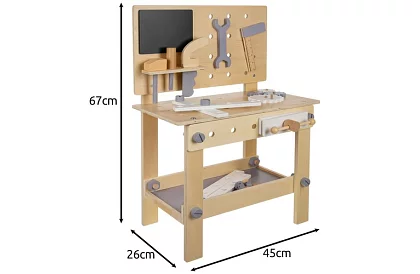 Dřevěný pracovní stůl s nářadím