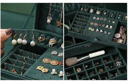 Elegantní semišová šperkovnice – zelená