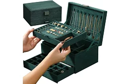 Elegantní semišová šperkovnice – zelená