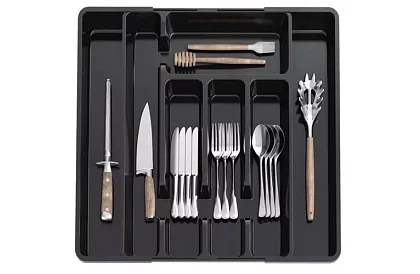 Bambusový organizér do šuplíků – černý příborník