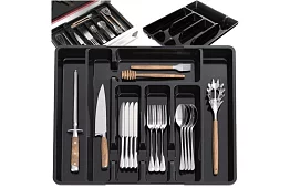 Bambusový organizér do šuplíků – černý příborník