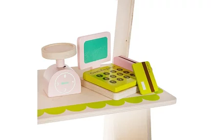 Dřevěný prodejní stánek s příslušenstvím