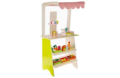 Dřevěný prodejní stánek s příslušenstvím