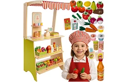 Dřevěný prodejní stánek s příslušenstvím