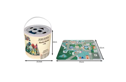 Dřevěné kostky město 100 ks s podložkou a třidičem tvarů