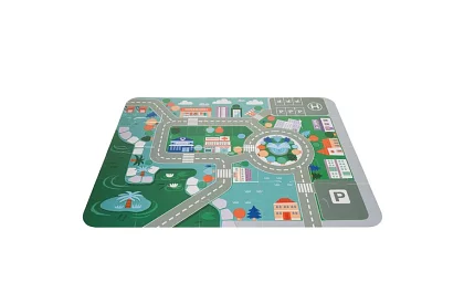 Dřevěné kostky město 100 ks s podložkou a třidičem tvarů