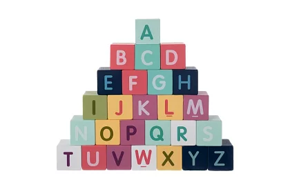 Dřevěné kostky město 100 ks s podložkou a třidičem tvarů