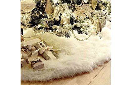Podložka pod vánoční stromek - 90 cm - bílá kožešina