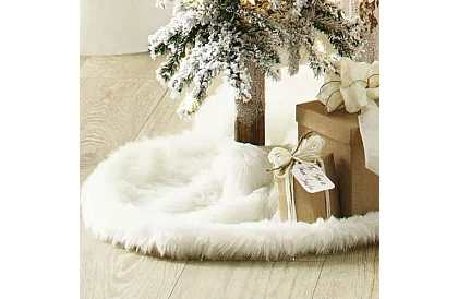 Podložka pod vánoční stromek - 90 cm - bílá kožešina