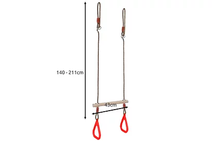 Dětská závěsná houpačka s hrazdou na lanech – 2v1