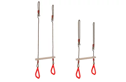 Dětská závěsná houpačka s hrazdou na lanech – 2v1