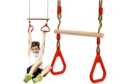 Dětská závěsná houpačka s hrazdou na lanech – 2v1