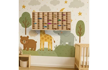 Kamión dřevěná polička – organizér na autíčka – 80 přihrádek