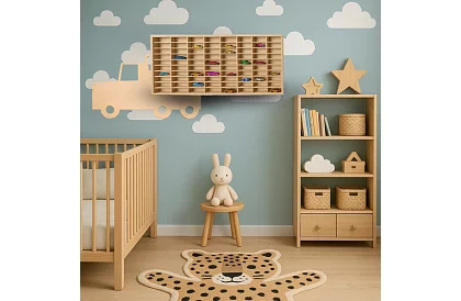 Kamión dřevěná polička – organizér na autíčka – 80 přihrádek