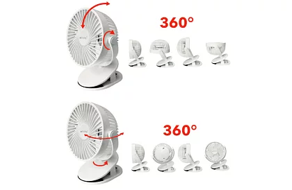 Bezdrátový ventilátor s klipem - bílý – nabíjecí USB-C 1200 mAh