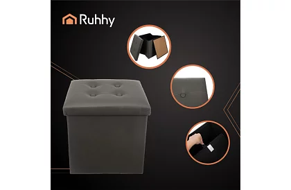 Skládací taburet s úložným prostorem – puf šedý