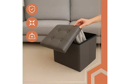 Skládací taburet s úložným prostorem – puf šedý