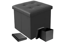 Skládací taburet s úložným prostorem – puf šedý