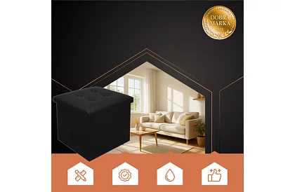 Skládací taburet s úložným prostorem – puf černý