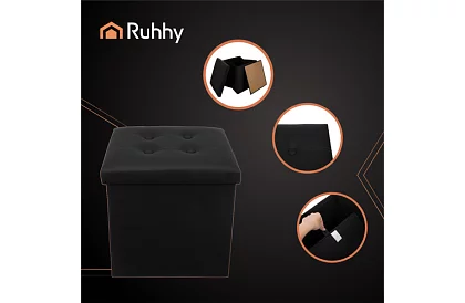 Skládací taburet s úložným prostorem – puf černý