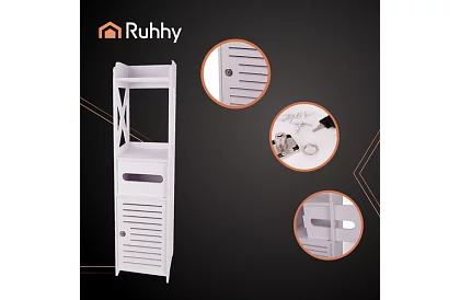 Koupelnová skříňka s držákem toaletního papíru – bílá