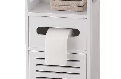 Koupelnová skříňka s držákem toaletního papíru – bílá