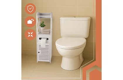 Koupelnová skříňka s držákem toaletního papíru – bílá