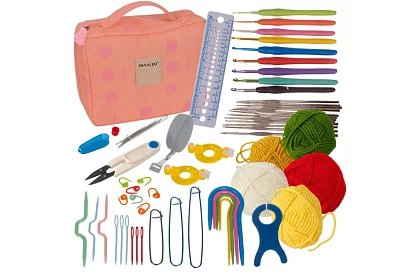 Sada na háčkování v pouzdře s doplňky – 58 dílů