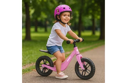 Dětské lehké odrážedlo růžové – 12 kola + ramenní popruh