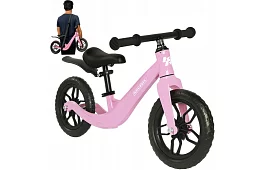 Dětské lehké odrážedlo růžové – 12 kola + ramenní popruh
