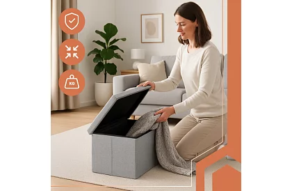 Látkový skládací úložný taburet 60 × 30 × 30 cm – šedý