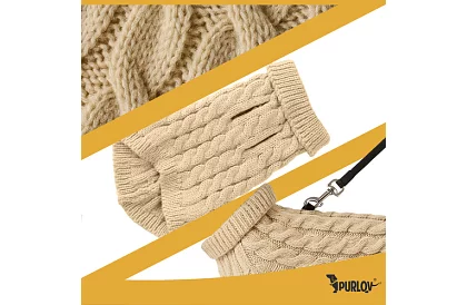 Obleček teplý svetr pro psa, kočku – velikost S – béžový