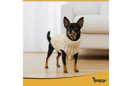 Obleček teplý svetr pro psa, kočku – velikost S – béžový