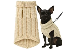 Obleček teplý svetr pro psa, kočku – velikost S – béžový