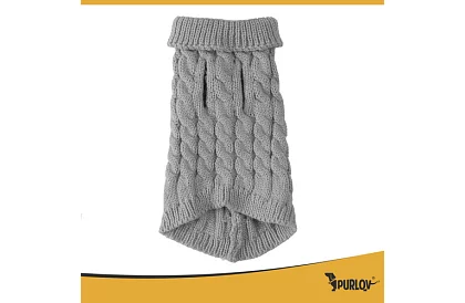 Obleček teplý svetr pro psa, kočku – velikost M – šedý PURLOV