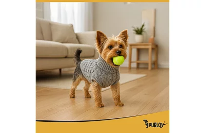 Obleček teplý svetr pro psa, kočku – velikost M – šedý PURLOV