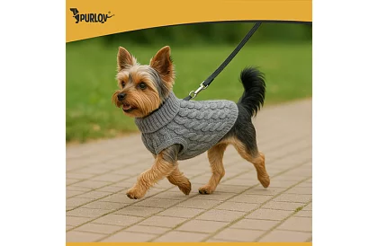 Obleček teplý svetr pro psa, kočku – velikost M – šedý PURLOV