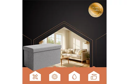 Skládací látkový úložný taburet 76 × 38 × 38 cm – šedý