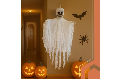 Závěsný kostlivec 70 cm - závěsna dekorace bílá