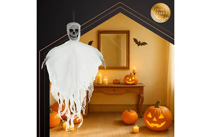 Závěsný kostlivec 70 cm - závěsna dekorace bílá