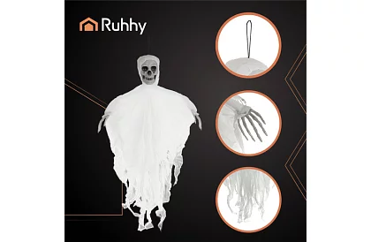 Závěsný kostlivec 70 cm - závěsna dekorace bílá