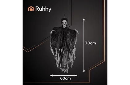 Závěsný kostlivec 70 cm - závěsna dekorace černá