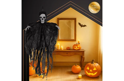 Závěsný kostlivec 70 cm - závěsna dekorace černá