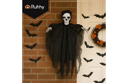 Závěsný kostlivec 70 cm - závěsna dekorace černá