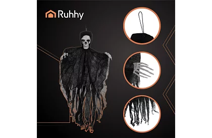 Závěsný kostlivec 70 cm - závěsna dekorace černá