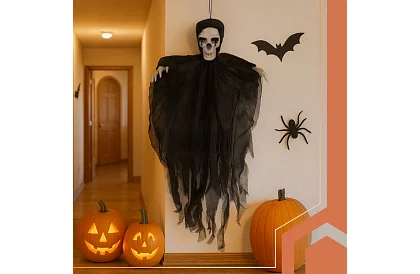 Závěsný kostlivec 70 cm - závěsna dekorace černá