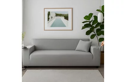 Napínací potah na sedačku 190–230 cm – Světle šedý samet